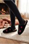 Women's Black Heart Patterned Plush House Slippers - 4