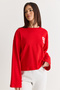 Women's Red 91 Printed Oversize Long Sleeve Modal T-Shirt 12470 60286559 - 3