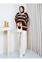 Women's Striped Polo Collar Knitwear Sweater Oversize Half Placket Buttoned Sweater - 6