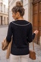 Black V-Neck Cuffed Sleeves Thin Sequined Hem Ribbed Casual Knitwear Sweater 65 60 - 6