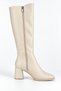 Amelia Women's Beige Almond Toe Zippered Thick Heeled Long Boots - 6