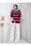 Women's Striped Polo Collar Knitwear Sweater Oversize Half Placket Buttoned Sweater - 3