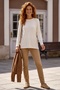 Ecru Round Neck Cuffed Sleeves Thin Sequined Casual Knitwear Sweater 70 65 - 5