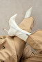 Women's White Strec Boots - Pointed Toe, Thin Heel, Side Zipper - 5