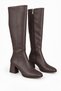 Amelia Women's Brown Almond Toe Zippered Thick Heeled Long Boots - 5