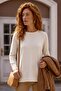 Ecru Round Neck Cuffed Sleeves Thin Sequined Casual Knitwear Sweater 70 65
