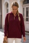 Burgundy Polo Collar Long Sleeve Metal Buttoned Thin Sequined Ribbed Hem Casual Knitwear Sweater 66 62 - 4