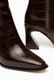 Brown Crocodile Women's Thick Heeled Boots - 2