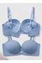 Double Push-Up Wireless Laser Cut Micro Fabric Double Padded Hand-Padded Brushed Blue Bra - 2