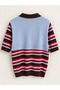 Striped Slim Knit Polo Neck Blouse - 3