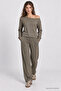 Open Shoulder Modal Top and Bottom Set Lby0027 Khaki - 2