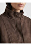 Two Mt Shop Quality Lcw Studio Brown Suede Look Plain Oversize Women's Jacket - 3