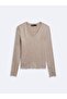 Slim Fit V-Neck Long Sleeve Gray Sweatshirt - 4