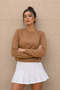 Kadın Karamel Bisiklet Yaka Basic Pamuklu Sweatshirt - 5