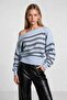 Boat Neck Striped Knitwear Sweater 4437 Lki̇0071 Sky Blue Black
