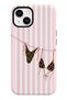 iPhone 15 Compatible - Pink Stripes, Double Layer Cover, Glossy Surface Protective Case