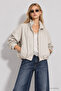 Plaid Patterned Bomber Jacket Laz0021 Bone Navy Blue - 3
