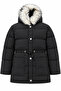 Women's Hooded Fur Detailed Long Puffer Coat with Adjustable Waist.