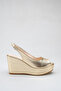 Gold Metallic Platform Wedge Heel Open Toe Evening Dress Shoes with Back Strap - 2
