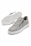 Gray Leather Look Casual Shoes with Side Zipper, Laces and Three Centimeter Sole - 2