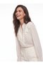 Cream Transparent Chiffon Fabric High Collar Flowing Form Flywheel Detailed Buttoned Shirt - 3
