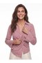 Red Striped Cotton Poplin V-Neck Waist-Fitted Long Sleeve Shirt with Knot Detail - 4