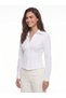 White Cotton Shirt with Collar, Long Sleeves, Body-Fitting, Zippered, Back-Corsage Tie-Up Shirt - 4