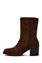 Women's Brown Thick Heeled Suede Leather Boots Wf180031Ds - 3