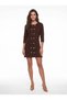 Brown Acrylic Knitwear Fabric Crew Neck Straight Cut Silver Button Detailed Knitted Dress - 2