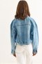 Blue Cotton Woven Fabric Off-Shoulder Cropped Buttoned Denim Jacket with Pocket Detail - 5