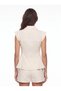 Cream Cotton Linen Textured Shirt with Collar, Waistband, Flounce Skirt Detail and Buttoned Shirt - 3