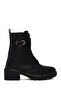 Women's Black Zippered Thick Heeled Leather Boots Wf180025Df