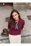 Burgundy Cotton Ottoman Textured Crew Neck Low Shoulder Sweatshirt with Scarf Detail