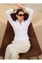 White Cotton Shirt with Collar, Long Sleeves, Body-Fitting, Zippered, Back-Corsage Tie-Up Shirt