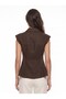Bitter Brown Cotton Linen Textured Shirt with Collar, Waistband, Flounce Skirt and Buttoned Detail - 3