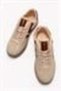 Beige Suede Textured Lace-Up Sneakers with Stripe Detail on the Side, Retro Style, Low-Sole Sneakers - 2