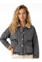 Anthracite Cotton Fabric Fur Collar Low Shoulder Double Pocket Metal Button Denim Jacket - 2