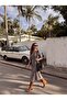 Brown Blue Cotton Crew Neck Long Sleeve Belted Flared Plaid Patterned Dress
