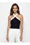 Black Ribbed Knit Fabric Cross Collar Sleeveless Standard Fit Knitted Detailed Blouse - 2