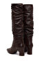 Women's Brown Thick Heeled Leather Boots Wf160011Dv - 6