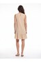 Beige Wrinkled Fabric Thick Strap Comfortable Cut Dress with Flounce Hem - 3