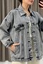 Gray Denim Woven Shirt Collar Drop Shoulder Oversize Metal Buttoned Four-Pocket Denim Jacket - 2