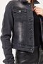 Black Cotton Fabric Shirt Collar Slim Fit Front Buttoned Pocketed Long Sleeve Denim Jacket - 2