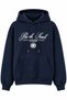 Navy Blue Cotton Fabric Hooded Collar Oversized Cut Chest Printed Kangaroo Pocket Sweatshirt