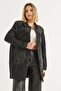 Black Cotton Fabric Shirt Collar Long Sleeve Straight Cut Denim Jacket with Chest Flap Pockets - 2
