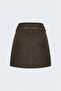 Suede Double Belted Mini Skirt - Brown - 5
