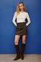 Suede Double Belted Mini Skirt - Brown