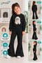 Winter, Spring, and Autumn Girls' Black Spanish Flared Bottoms and Black Sweat Top - 2
