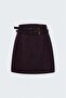 Suede Double Belted Mini Skirt - Burgundy - 3