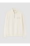 Beige Embroidered Oversize Women's Thick Sweatshirt